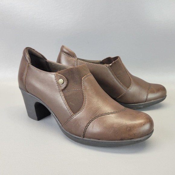 Earth Origins Beatrice Women's 8M Brown Leather‎ Slip On Block Heel Bootie Shoes - Picture 1 of 16